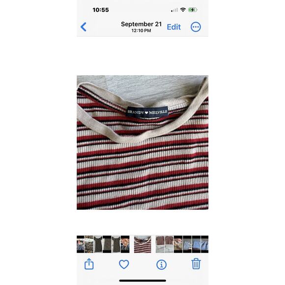 Women Junior NWOT Brandi Melville Long Sleeve Crop Top One Size Red Brown #477 - Picture 2 of 5